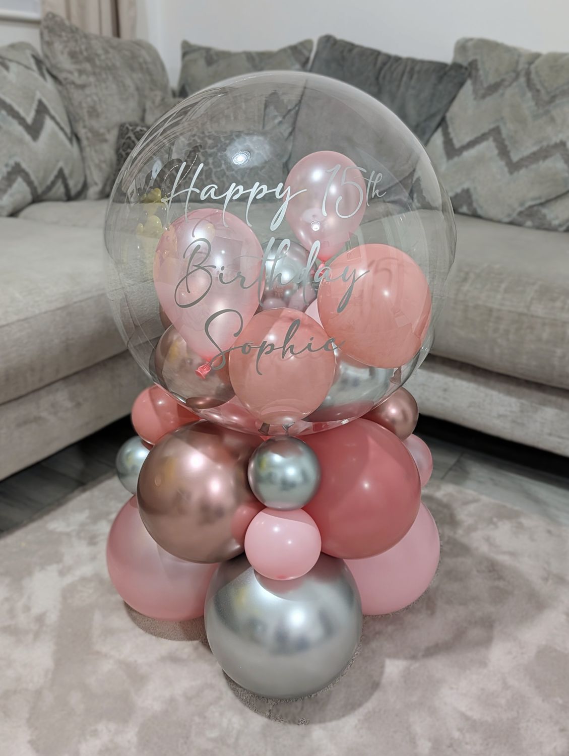 Bubble Stack Balloon Rose Gold, Silver &amp; Pink