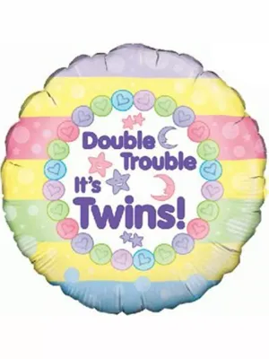 Double Trouble New Baby Twins Round Foil Balloon