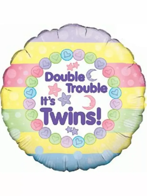 Double Trouble New Baby Twins Round Foil Balloon