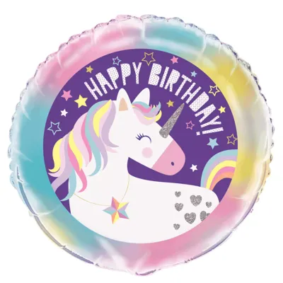 Unicorn Party Happy Birthday Round Foil Balloon