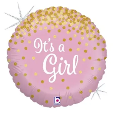 Pink It's A Girl Confetti Round Foil Balloon