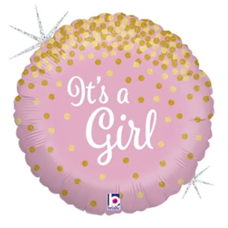 Pink It's A Girl Confetti Round Foil Balloon