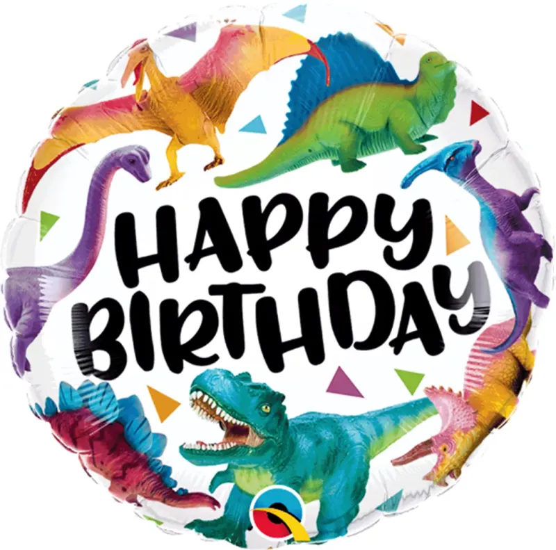 Happy Birthday Colourful Dinosaurs Round Foil Balloon