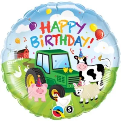 Happy Birthday Farm Animals Round Foil Balloon