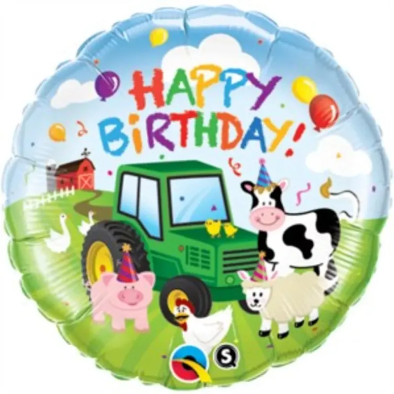Happy Birthday Farm Animals Round Foil Balloon