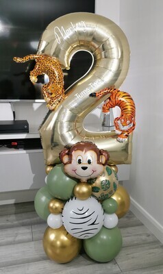 Safari Jungle Balloon Stack with Personalised Gold Number