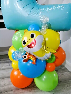 Baby Shark Balloon Stack with Personalised Blue Number