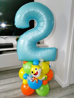 Baby Shark Balloon Stack with Personalised Blue Number