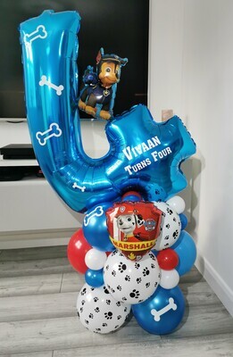 Paw Patrol Balloon Stack with Personalised Blue Number