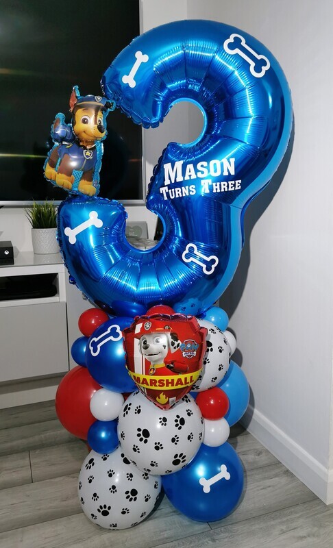 Paw Patrol Balloon Stack with Personalised Blue Number