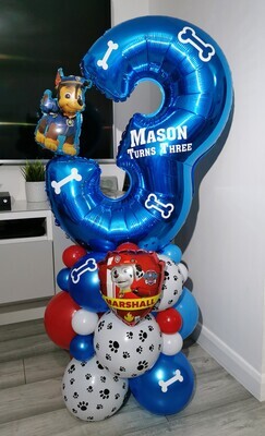 Paw Patrol Balloon Stack with Personalised Blue Number