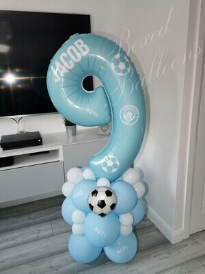 Manchester City Number Balloon Stack with Personalised Blue Number
