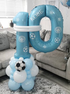Manchester City Number Balloon Stack with Personalised Blue Number