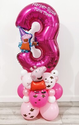 Peppa Pig Birthday Cake Balloon Stack with Personalised Pink Number