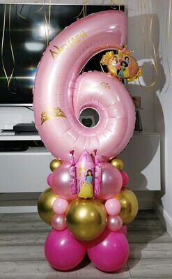 Disney Princess Balloon Stack with Personalised Pink Number