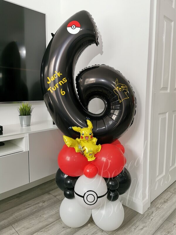 Pokemon Balloon Stack with Personalised Black Number