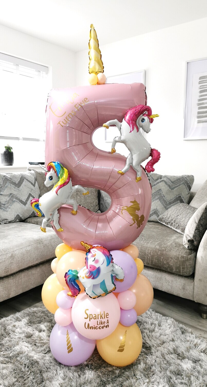 Unicorn Balloon Stack with Personalised Pink Number