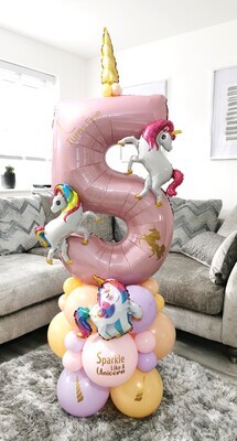 Unicorn Balloon Stack with Personalised Pink Number Unicorn Balloon Stack with Personalised Pink Number