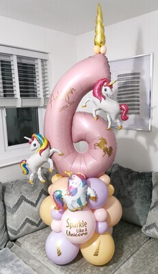 Unicorn Balloon Stack with Personalised Pink Number