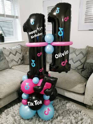 Tik Tok Number Balloon Stack with Personalised Black Number
