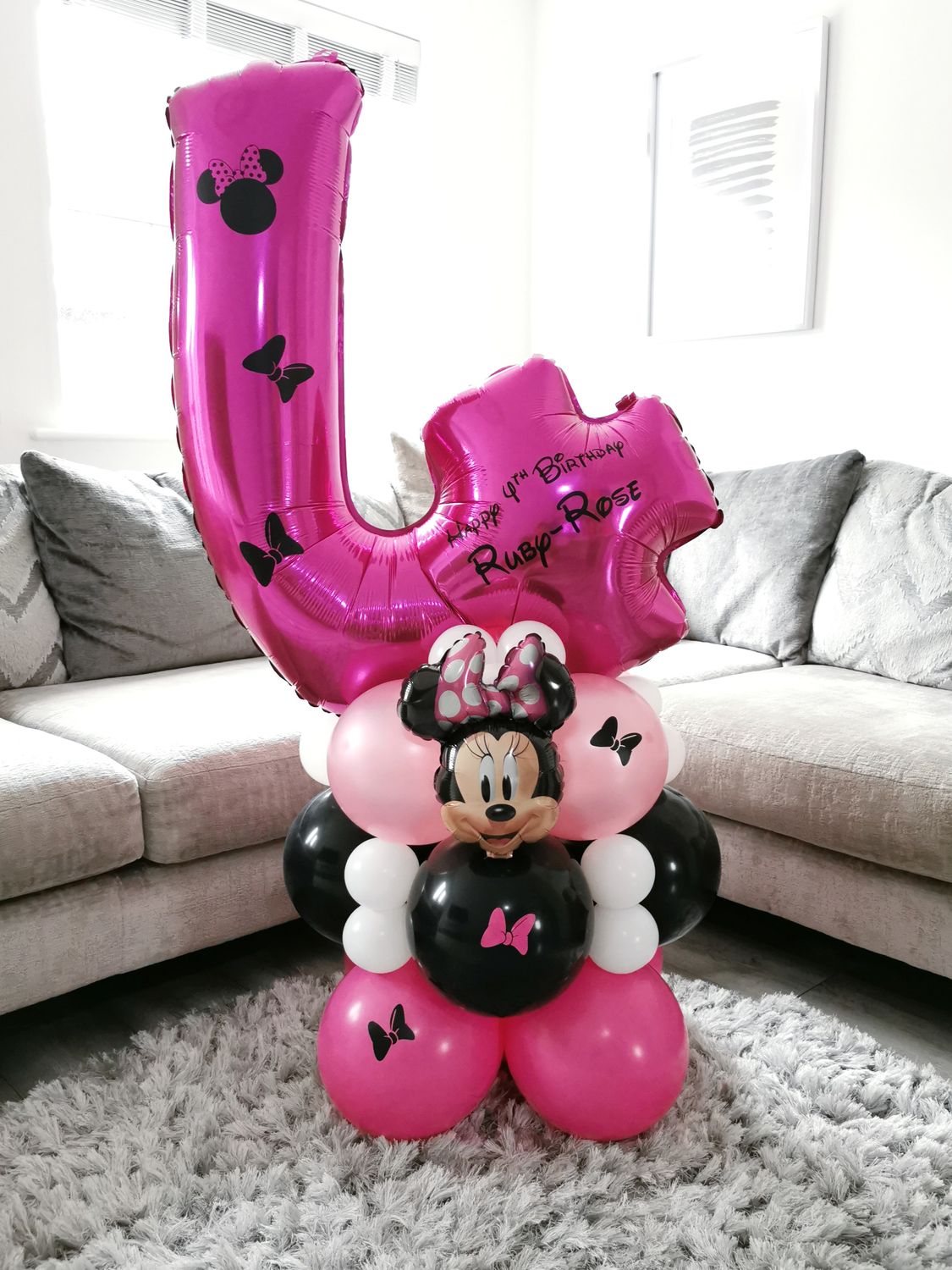 Minnie Mouse Balloon Stack with Personalised Pink Number
