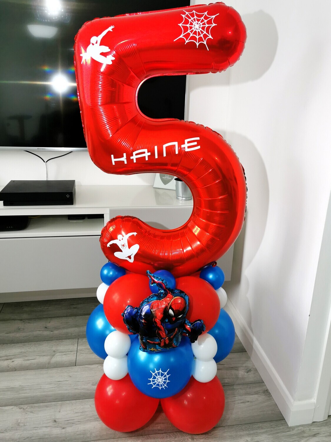 Spiderman Balloon Stack with Personalised Red Number