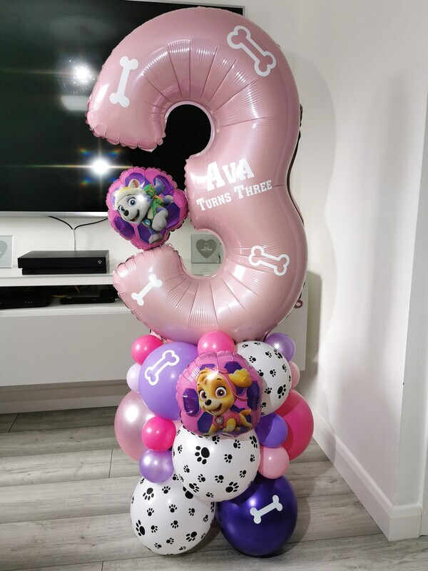 Paw Patrol Balloon Stack with Personalised Pink Number