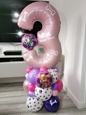 Paw Patrol Balloon Stack with Personalised Pink Number Paw Patrol Balloon Stack with Personalised Pink Number