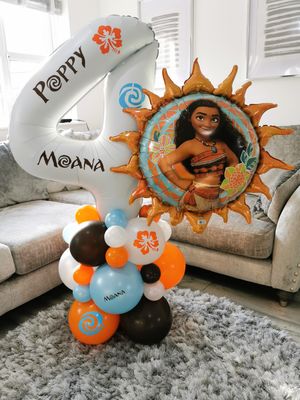 Moana Balloon Stack with Personalised White Number