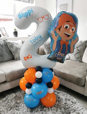 Blippi Balloon Stack with Personalised White Number