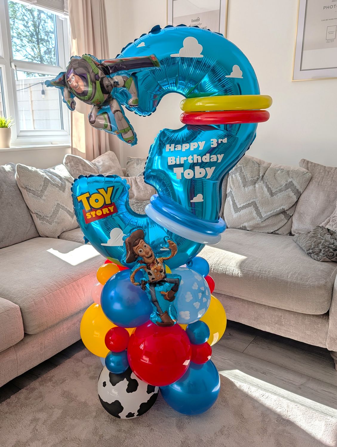 Toy Story Balloon Stack with Personalised Blue Number