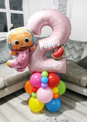 CoComelon Balloon Stack with Personalised Green Or Pink Number