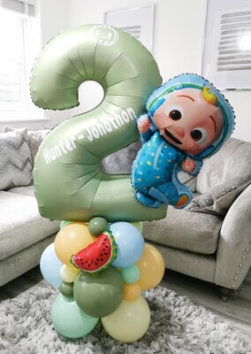 CoComelon Balloon Stack with Personalised Green Or Pink Number
