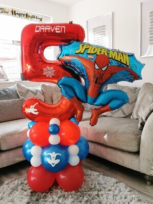 Spiderman Jumbo Shape Balloon Stack with Personalised Red Number