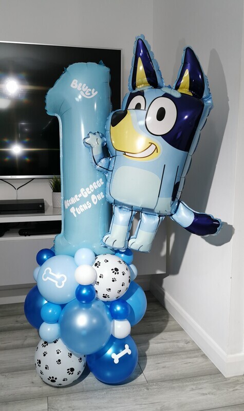 Bluey Balloon Stack with Personalised Blue Number