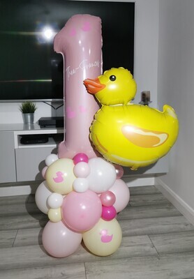 Yellow Duck Balloon Stack with Personalised Pink Or Blue Number