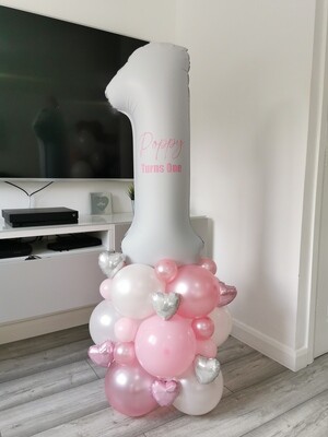 Mini Hearts Balloon Stack with Personalised White Number