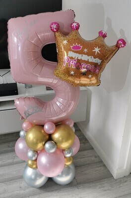 Princess Crown Balloon Stack with Personalised Pink Number
