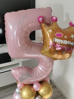 Princess Crown Balloon Stack with Personalised Pink Number