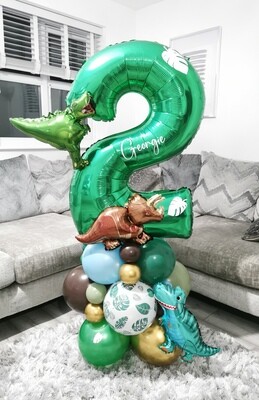 Dino Roar Balloon Stack with Personalised Green Number