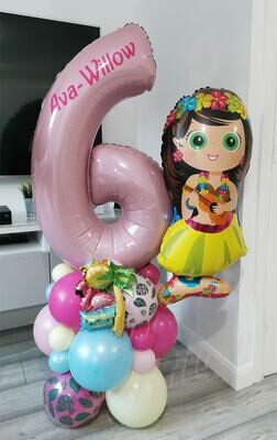 Tropical Party Jumbo Shape Balloon Stack with Personalised Pink Number