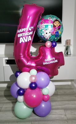Gabby’s Dollhouse Balloon Stack with Personalised Pink Number