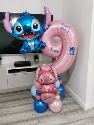 Lilo &amp; Stitch Balloon Stack with Personalised Pink Number