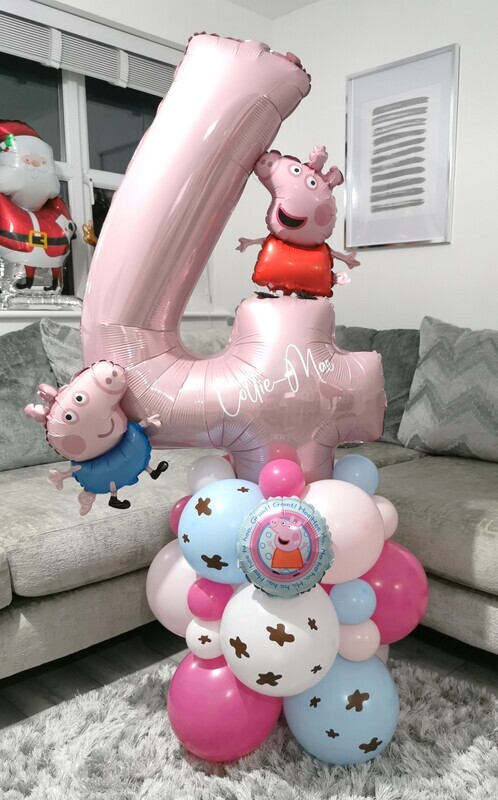 ​Peppa &amp; George Pig Balloon Stack with Personalised Pink Number
