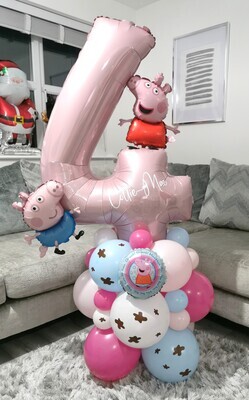 ​Peppa &amp; George Pig Balloon Stack with Personalised Pink Number
