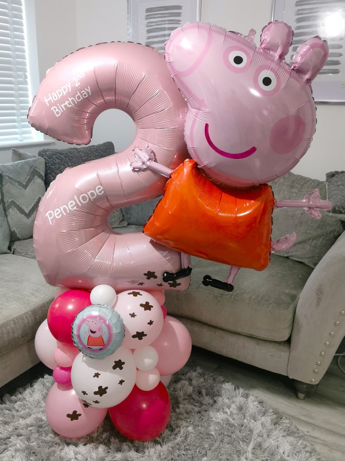Peppa Pig Balloon Stack with Personalised Pink Number