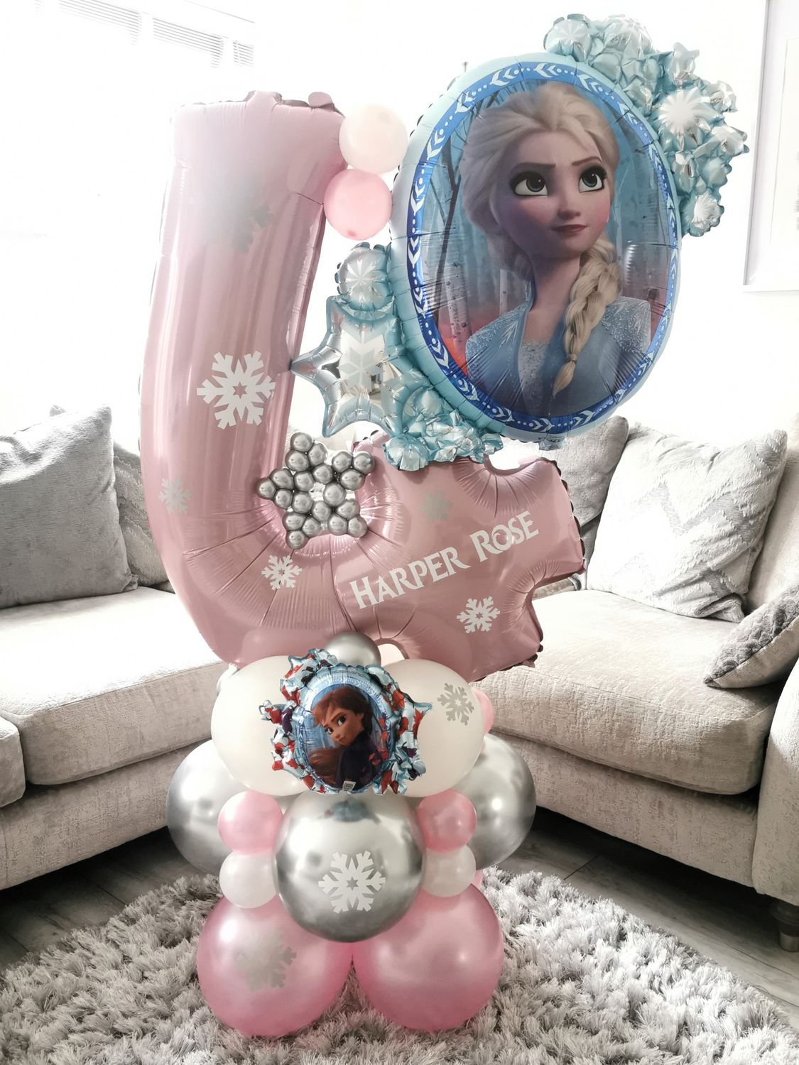 Frozen Balloon Stack with Personalised Pink Or Blue Number