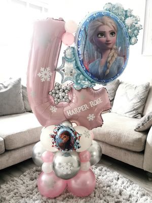 Frozen Balloon Stack with Personalised Pink Or Blue Number