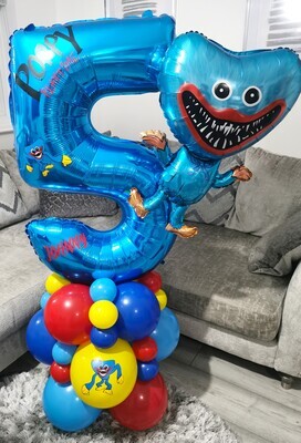 Poppy Playtime Huggy Wuggy Balloon Stack with Personalised Blue Or Pink Number