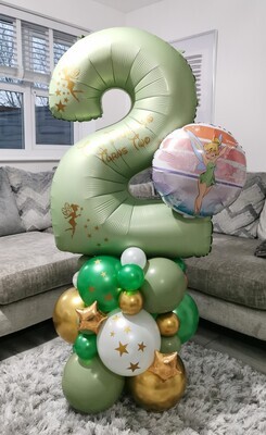 Disney Tinkerbell Balloon Stack with Personalised Green Number